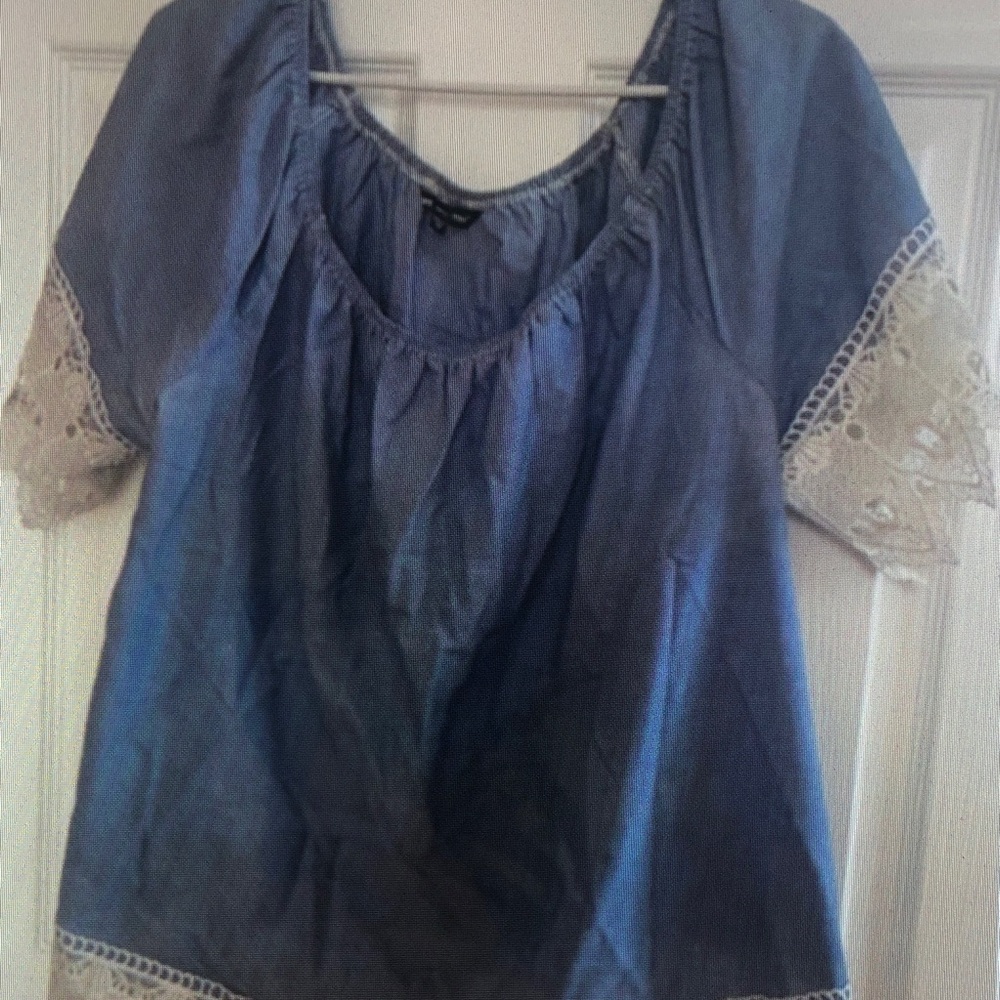 Blue Lace Trim Women's Top
